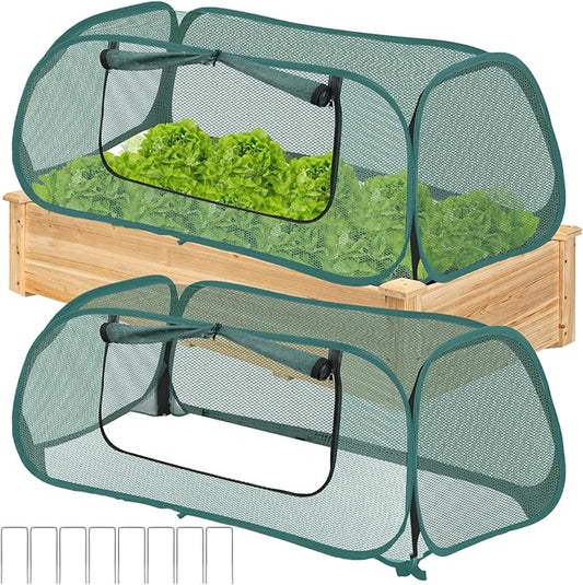 ANGAR 2Pack Garden Covers for Raised Beds, Pop Up Mesh Plant Covers for Outdoors, 30% Sunblock Plant Shade Tent, Crop Cage for Seedlings Vegetable Against Birds, Animals, with 8 Stakes (45"X22"X16")