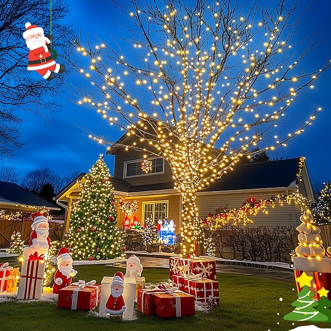 JMEXSUSS 2 Pack Solar String Lights Outdoor, Total 66FT 200 LED, Warm White | Christmas Lights Outdoor Waterproof, 8 Modes Solar Christmas Lights for Outside Garden Yard Patio Tree Xmas Decorations