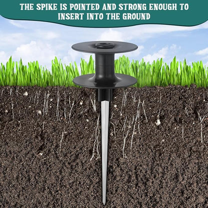 Chumia 12 Pieces 10 Inch Garden Hose Guide Spike, Zinc Coated Rustproof Heavy Duty Metal Stake with Top, Keeps Garden Hose Out of Flower Beds, Guard for Yard Plant Protection (Black)