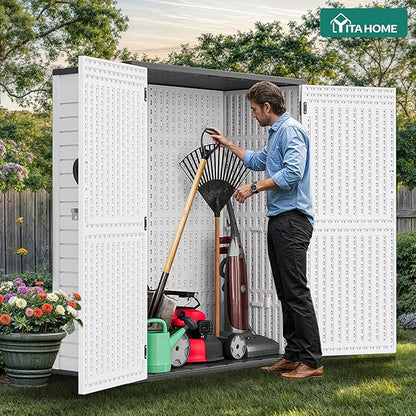 YITAHOME 59 cuft Outdoor Vertical Storage Shed, Tall Storage Shed Outdoor w/o Shelf, Outdoor Waterproof Storage Cabinet for Garage, Pool Storage, Garden Shed Outdoor Storage, Light Gray