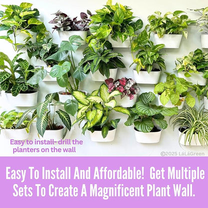 LaLaGreen Wall Planter (11.8 Inch, 8 Pack) White Oval Metal Pot Hanging Decor Flower Railing Fence Pots Mounted Indoor Plant Holder Porch Decorations Drainage Garden Plants Planters Balcony Home Yard