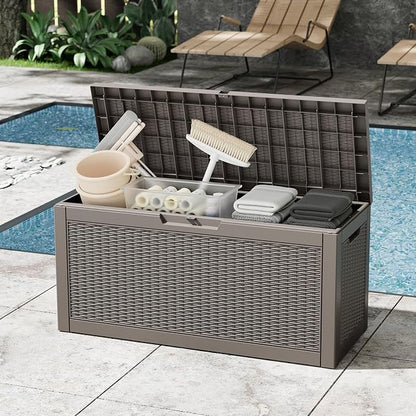 Outdoor Storage Box, Resin Deck Boxes Indoor and outdoor, Waterproof Storage Box Lockable Lid (Grey,70 Gallon)