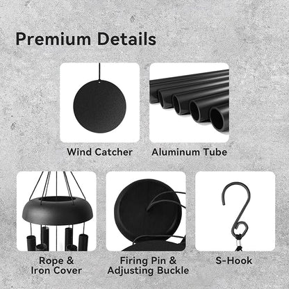 WindChimes Outdoors, 32 Inches Deep Tone Metal WindChimes with 6 Thickened Aluminum Tubes, Wind Chimes for Outside, Memorial Wind Chimes Best Gift for Mom Grandma Women, Black