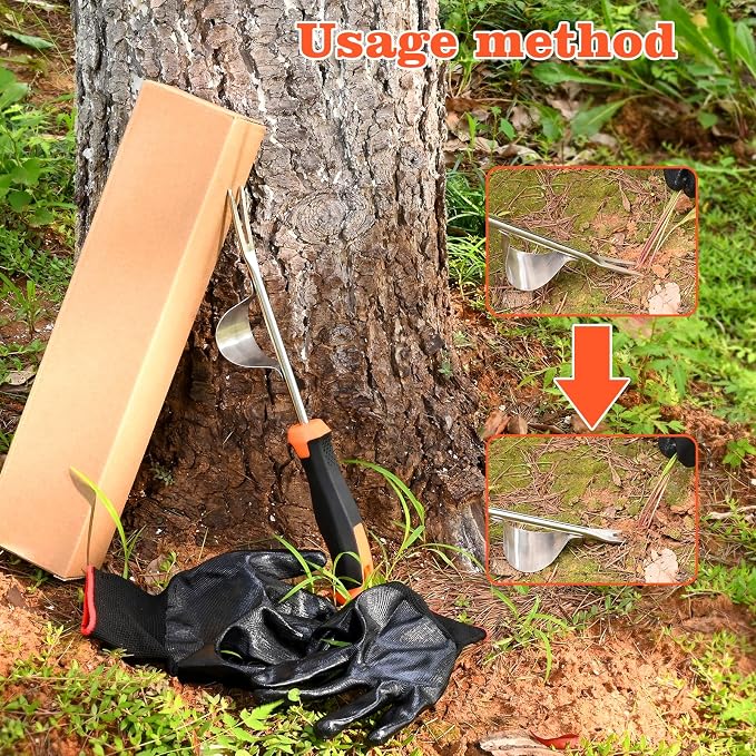 BokingOne Hand Weeder Tool - V-Shaped Stainless Durable Unique Lever Design Weed Puller Tool with Anti-Slip Rubberized Handle for Effortless Dandelion Their Roots & Weed Removal.