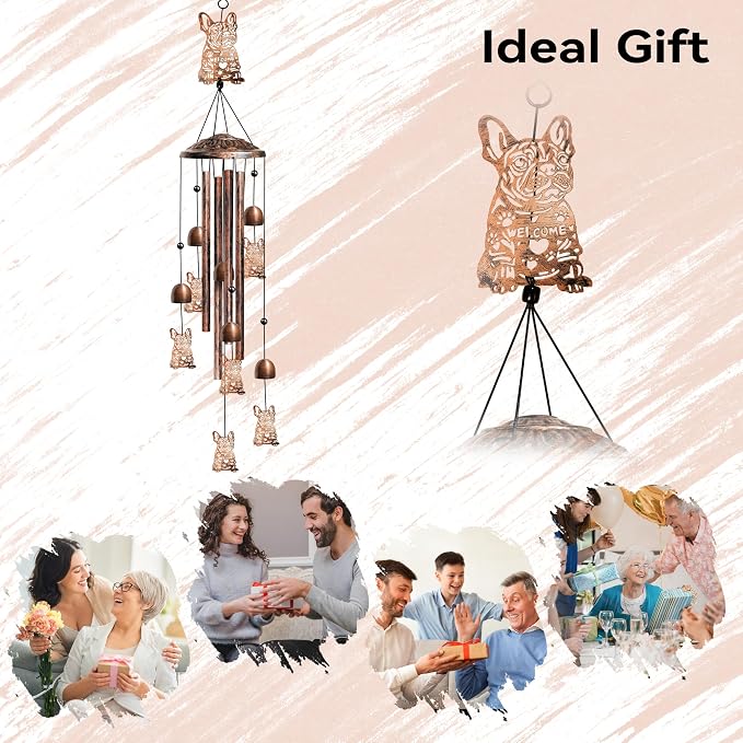36" French Bulldog Wind Chimes Outdoor Dog Gifts for Women/Men/Mom/Grandma Birthday Gifts Memorial Gift Metal WindChimes for Outside/Indoors, Home, Lawn, Porch, Patio, Garden Decor, Yard Decorations