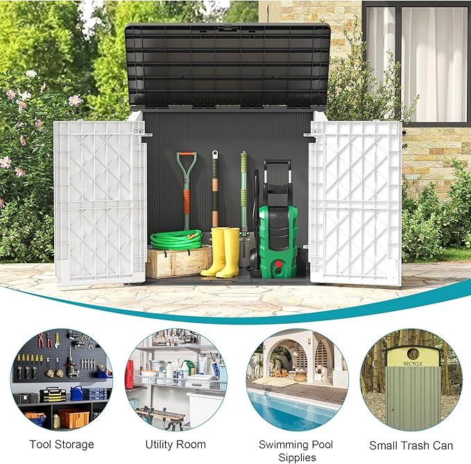 Outdoor Horizontal Storage Cabinet Box 36 Cu Ft with Lockable Doors, Outdoor Storage Shed Portable Waterproof for Backyard Garden