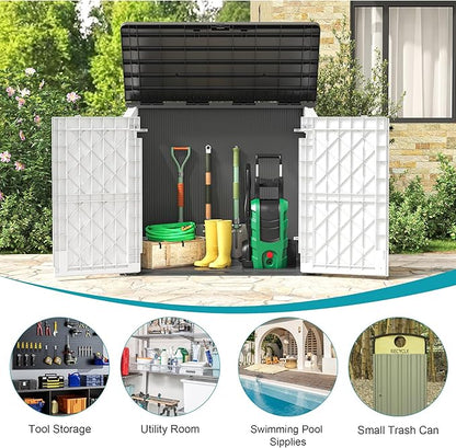 Outdoor Horizontal Storage Cabinet Box 36 Cu Ft with Lockable Doors, Outdoor Storage Shed Portable Waterproof for Backyard Garden