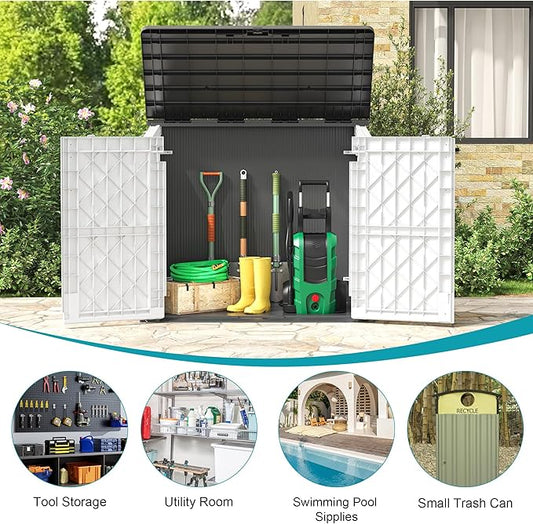 Outdoor Horizontal Storage Cabinet Box 36 Cu Ft with Lockable Doors, Outdoor Storage Shed Portable Waterproof for Backyard Garden