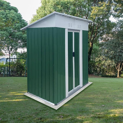 YOPTO 5X3 FT Outdoor Storage Sheds,Metal Small Mini Sheds with Pent Roof and Sliding Door, Garden Tool House W/Lockable Door & Vents,Waterproof Kit for Backyard Lawn Barbeque Bike,Green
