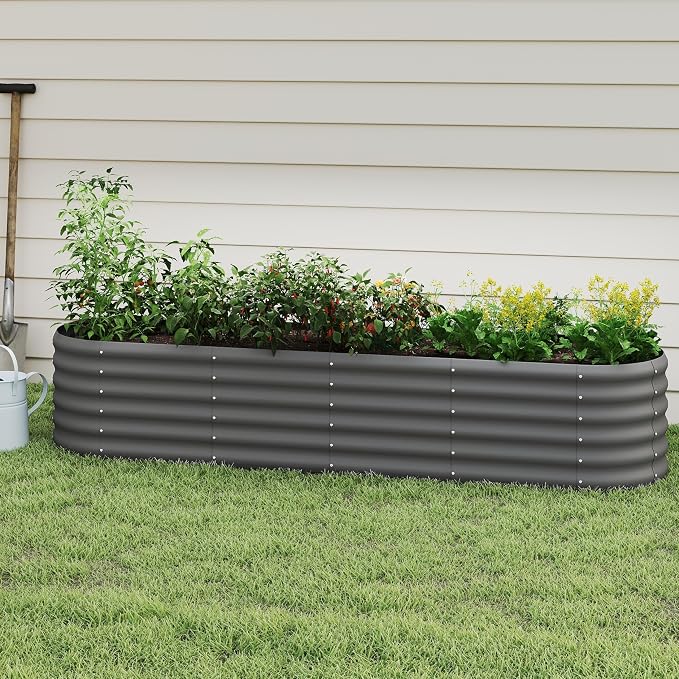 DDK Galvanized Raised Garden Bed, Outdoor Planter Bed, 8x2x1.5ft Metal Planter Box for Gardening and Planting,GD
