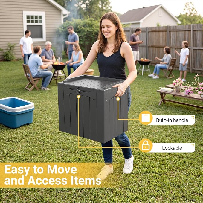 Greesum Outdoor Storage Box 31 Gallon Storage Box with Lid for Patio Furniture, Garden Tools, Pool Supplies, Waterproof and UV Resistant, Lockable, Dark Grey