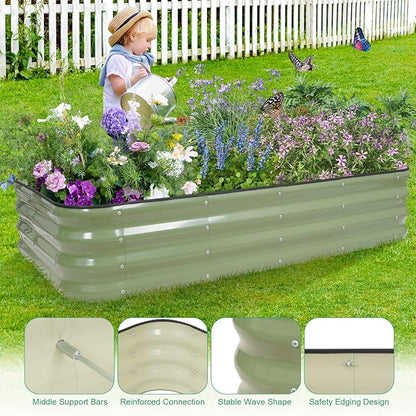1MORE Raised Garden Bed -5X3X1 Galvanized Planter Box for Outdoor Gardening,4 in 1 Modular Raised Bed Kit with Protective Tape, Gloves for Herb，Ideal for Vegetables and Plants.Green-2Pack