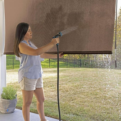 Coolaroo Outdoor Roller Shade with Wand - 95% UV Block Breathable Light Filtering Shade for Patio or Porch, Fade-Resistant, Easy-Clean Fabric, 10ft x 8ft, Walnut
