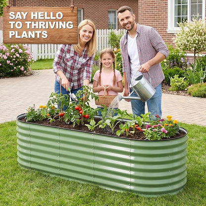 1MORE Galvanized Raised Garden Bed- Planter Garden Boxes Outdoor, Raised Beds for Gardening, 6x2x1.4ft Metal Garden Bed Kit for Vegetables Flower, Planter Raised Bed with Protective Tape & Tools.Green