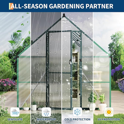 GarveeLife 8X14FT Polycarbonate Greenhouse with Aluminum Frame, Polycarbonate Greenhouse for Outdoors, Greenhouses with Ventilation and Rain Gutter, Aluminum Large Walk-in Greenhouses for Outside