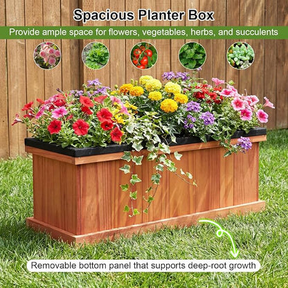 Giantex Outdoor Raised Garden Bed, 28” x 10” x 10” Pine Wood Planter Box with 3 Drainage Holes, Removable Bottom & Bed Liner, Rectangular Flower Container for Vegetables, Herbs, Indoor & Outdoor