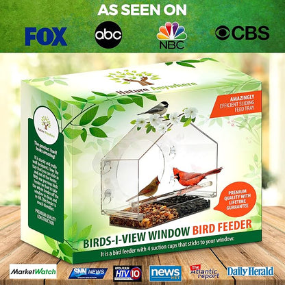 Nature Anywhere Window Bird Feeder - Weather Proof Transparent Acrylic Bird Feeders for Outdoors - Enhanced Suction Grip, Bird Watching for Cats, Easy-to-Clean, Outdoor Birdhouse Feeder (1 Unit)
