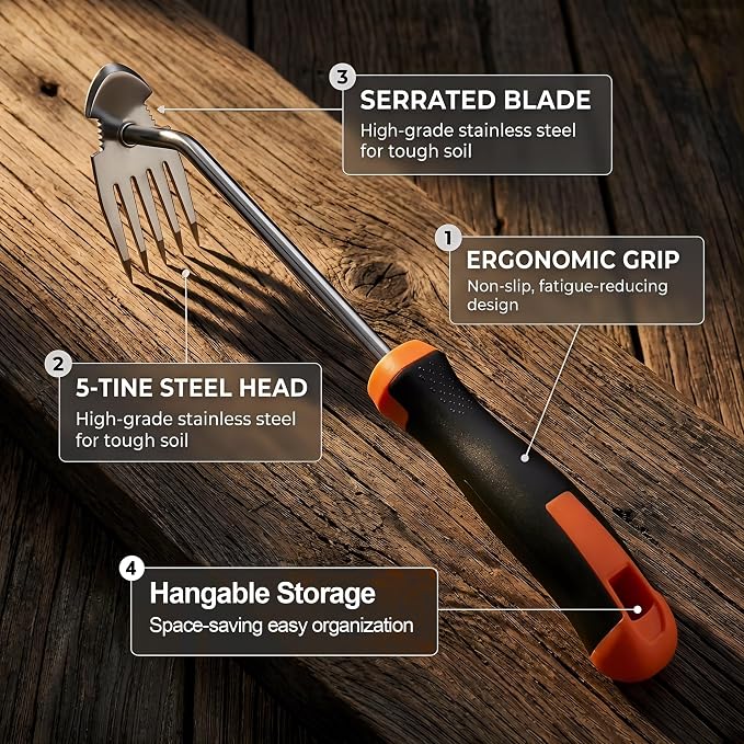 Moorrlii Weed Remover Tool, Hand Weeder Puller Tool, Portable Garden Weeder Tool for Vegetable Gardening Backyard Farm Planting & Uprooting Weeding Tool (Rubber Handle)