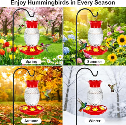Fchstaer Glass Hummingbird Feeders for Outdoors Hanging 16oz 2 Pack Clear Pineapple Bee & Ant Proof 360°Perch Leakproof Easy Clean with 6 Feeding Ports Gifts for Mom