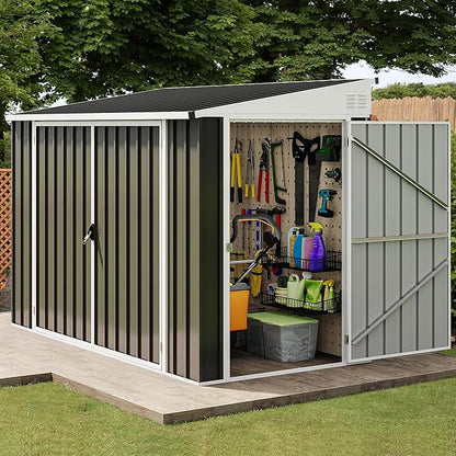 DWVO 7' x 4' Outdoor Storage Shed, Large Metal Tool Sheds, Heavy Duty Storage House with 3 Lockable Doors & Air Vent for Backyard Patio Lawn to Store Bikes, Tools, Lawnmowers, Dark Gray