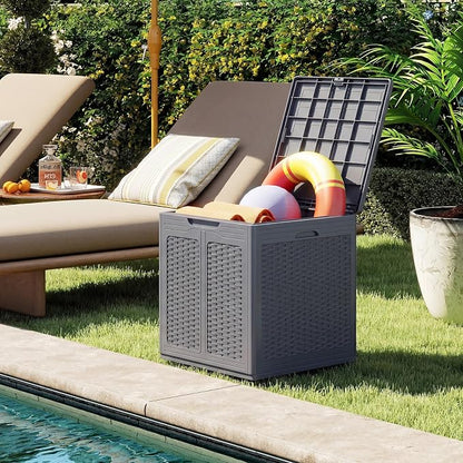 Tangkula 39 Gallon Outdoor Storage Box, Waterproof PP Resin Patio Storage Box with Lockable Lid for Indoor & Outdoor Use, Rattan Design Deck Box for Cushions, Garden Tools