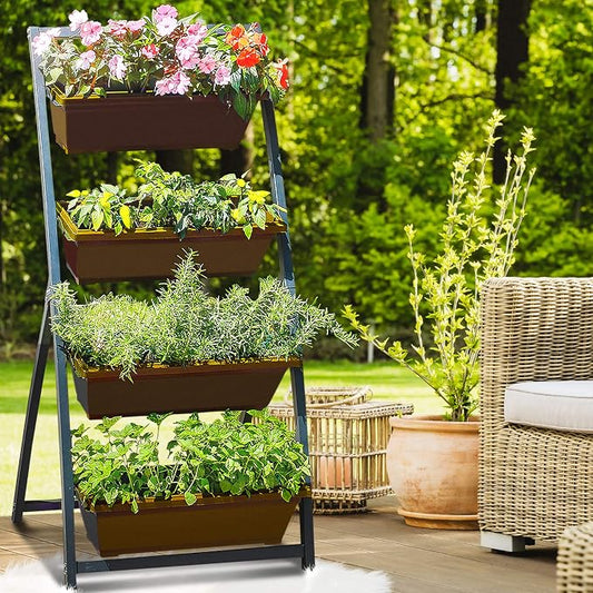 Outland Living 4-Ft Raised Garden Bed - Vertical Garden Freestanding Elevated Planters 4 Container Boxes - Good for Patio Balcony Indoor Outdoor - Perfect to Grow Vegetables Herbs Flowers