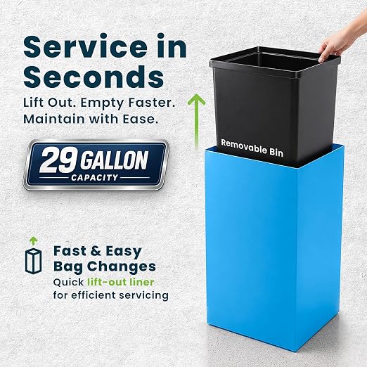 Alpine Commercial Indoor Recycle Bin - 29 Gallon Blue Recycle Bin Recycle Trash Can Office Recycling Bins, Metal Recycling Container with Stickers & 3 Optional Lids (lid Sold Separately)