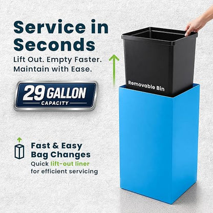 Alpine Commercial Indoor Recycle Bin - 29 Gallon Blue Recycle Bin Recycle Trash Can Office Recycling Bins, Metal Recycling Container with Stickers & 3 Optional Lids (lid Sold Separately)