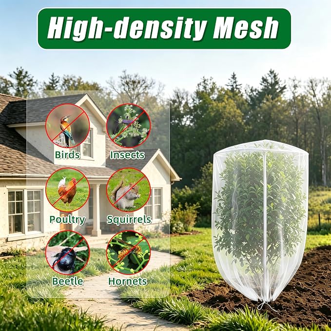 2 Pcs Vertical Plant Pot Insect Netting with Zipper, 59 x 32.4 Inch Garden Netting 7 Tier Stackable Strawberry Planter Cover Bird Barrier Protection Mesh for Tomato Flower Strawberry