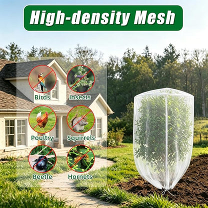 2 Pcs Vertical Plant Pot Insect Netting with Zipper, 59 x 32.4 Inch Garden Netting 7 Tier Stackable Strawberry Planter Cover Bird Barrier Protection Mesh for Tomato Flower Strawberry
