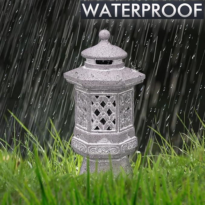 TERESA'S COLLECTIONS Pagoda Garden Statues with Solar Outdoor Light, Resin Zen Garden Lantern Asian Decor Outdoor Statues Lawn Ornaments Patio Porch Yard Decor Gifts for Mom 10.4"