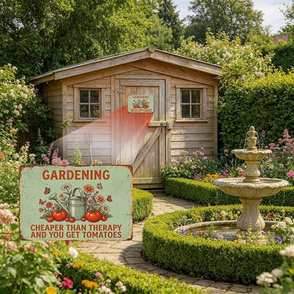 Funny Garden Metal Signs, Vintage Outdoor Wall Decor 12x8 Inch | Gardening Cheaper Than Therapy, Weatherproof Aluminum Sign for Patio Yard Greenhouse, Gift For Gardeners