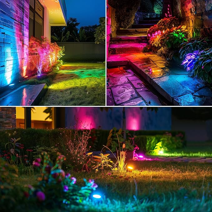 Banord RGBW Color Changing Outdoor Landscape Lighting, 8 Pack Low Voltage LED Outdoor Spotlight with Remote, IP65 Waterproof for Yard, Garden, Lawn