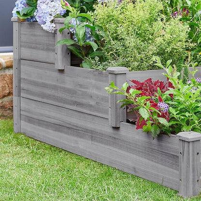 Topeakmart 3 Tier Raised Garden Bed Wood Garden Box Wooden Vegetables/Flower/Herb Elevated Garden Planter Boxes Outdoor, Gray