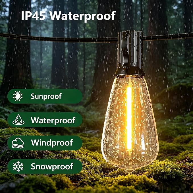 50FT Outdoor String Lights with Remote, Garden Patio Decor with 2500K Warm White, 25+1 LED Edison Bulbs, Support Timer Dimmable Waterproof Shatterproof for Yard Outside Porch Deck Indoor (24V)
