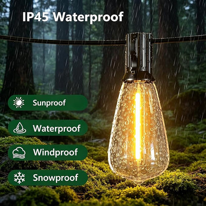 100FT Outdoor String Lights, Waterproof Patio Lights with Clear Shatterproof Plastic ST38 Vintage Edison Bulbs, Connectable Outside Hanging Lights for Backyard, Porch, Deck, Balcony, Garden, 2700K