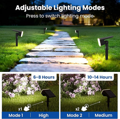 JEJOT Solar Lights Outdoor Waterproof IP65, Super Bright LED, Cool Light 2 Lighting Modes Selectable, Solar Powered Yard Garden Solar Spot Lights for Outside Landscape Auto On/Off -2 Pack