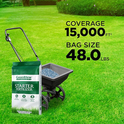 GreenView Solutions Starter Feritlizer 48 lb. Bag, Covers 15,000 sq. ft | 10-18-10 NPK formula - Ideal for newly seeded lawns and bare spots - Feeds the lawn for up to 8 weeks