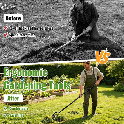 Weeding Rake Long Handle,70 Inch Manual Weeder Tool for Weeding Loosening Soil Cultivating Heavy Duty Metal 4 Teeth Weed Puller Tool for Backyard, Lawn, Garden Beds