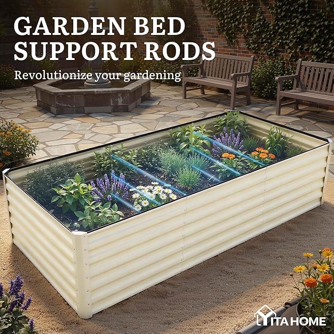 YITAHOME 2pcs 8x4x2ft Large Raised Garden Bed Kit, Galvanized Metal Planter Box with Gloves & Safety Rubber, Outdoor Above Ground Planters for Plants Vegetables Flowers, Cream Yellow