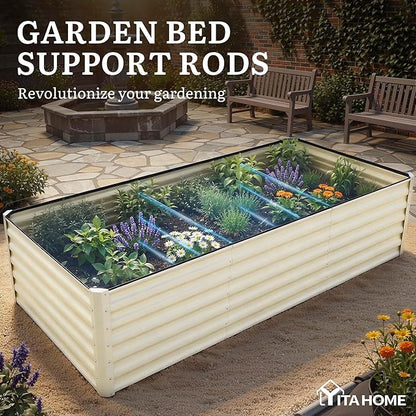 YITAHOME 2pcs 8x4x2ft Large Raised Garden Bed Kit, Galvanized Metal Planter Box with Gloves & Safety Rubber, Outdoor Above Ground Planters for Plants Vegetables Flowers, Cream Yellow
