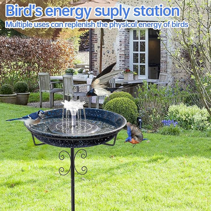 Yiabivo Solar Powered Bird Bath with Fountains for Hummingbirds,Stable Stylish Design with 5-Prong Base Stake Metal Bird Bath for Outside Yard Lawn Patio Garden(Blue)