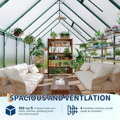 GarveeLife 8X12FT Polycarbonate Greenhouse with Aluminum Frame, Polycarbonate Greenhouse for Outdoors, Greenhouses with Ventilation and Rain Gutter, Aluminum Large Walk-in Greenhouses for Outside