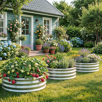 Land Guard 2 Pack 2×2×1ft Galvanized Raised Garden Bed, Planter Raised Garden Beds Outdoor, Round Clearance Raised Garden Beds for Gardening Vegetables……
