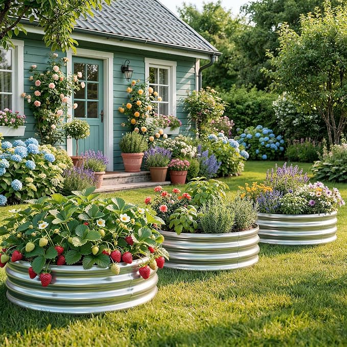 Land Guard 3×3×1ft Galvanized Raised Garden Bed Kit, Round Galvanized Planter Raised Garden Boxes Outdoor, Large Metal Raised Garden Beds for Vegetables, Silver