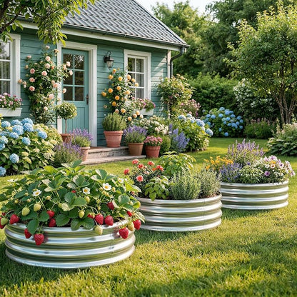Land Guard 3×3×1ft Galvanized Raised Garden Bed Kit, Round Galvanized Planter Raised Garden Boxes Outdoor, Large Metal Raised Garden Beds for Vegetables, Silver