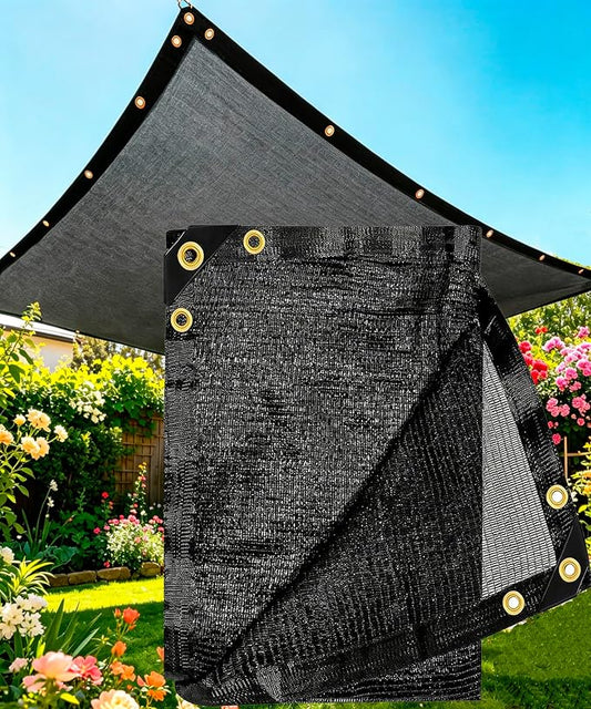 40%-50% Black Sun Shade Cloth for Garden -12 X 12Ft Mesh Tarp with Grommets | Sunshade Net for Vegetables, Greenhouse, Plants Cover, Patio, Chicken Coop, Barn & Kennel, Tomatoes