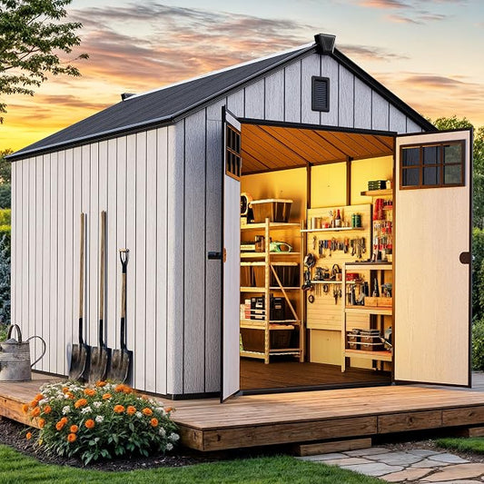 YITAHOME 8x10 FT Outdoor Storage Shed with Floor, Extra Thick Plastic Garden Shed for Bikes, Tools and Pool Supplies, Resin Storage Shed with Door, Window Insert & Vents for Patio Lawn Backyard, Gray