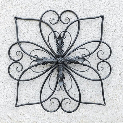 Glitzhome Black Metal Wall Art Decor, 20 Inch Iron Wall Decor with Heart and Petal Scroll Design, Indoor Outdoor Wall Accent for Garden Porch Patio