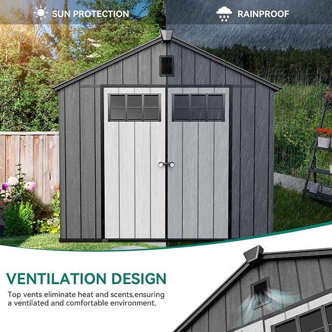 YITAHOME 8x10 FT Outdoor Storage Shed with Floor, Extra Thick Plastic Garden Shed for Bikes, Tools and Pool Supplies, Resin Storage Shed with Door Window Insert, Vents for Patio Backyard, Black